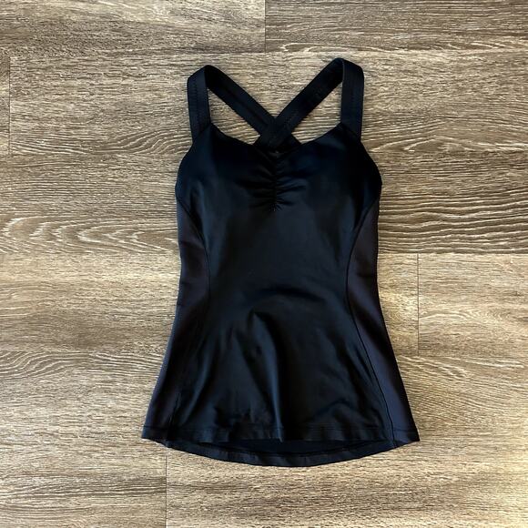 Lululemon Long Breath 2-In-1 Tank Black Criss Cross Size 4 Light Support B/C Cup - Picture 3 of 13